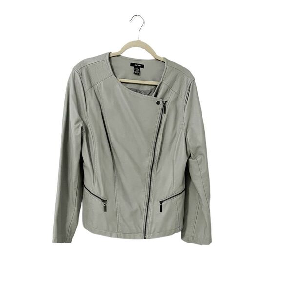 Alfani Jackets & Blazers - Alfani Light Gray With Full Front Zipper Faux Leather Moto Jacket Size XL